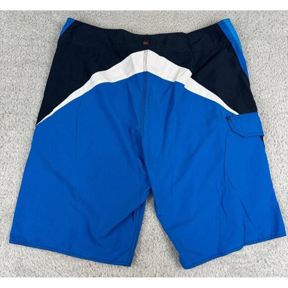 Quiksilver Mens 34 Blue & Black Board Shorts Swim Surf Beach Polyester W/Logo - Picture 9 of 12